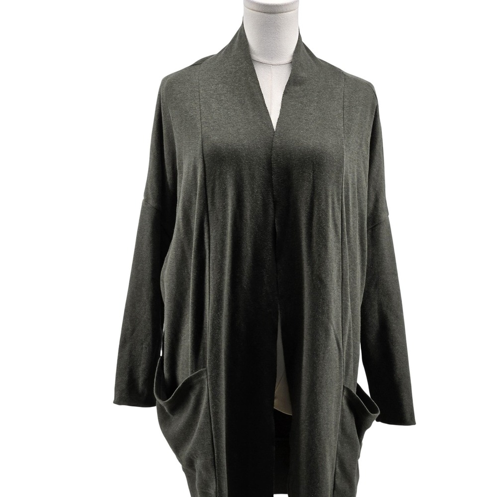 Pact Sweater Cardigan Womens XS Green 100% Cotton V-Neck Open Pockets Relaxed